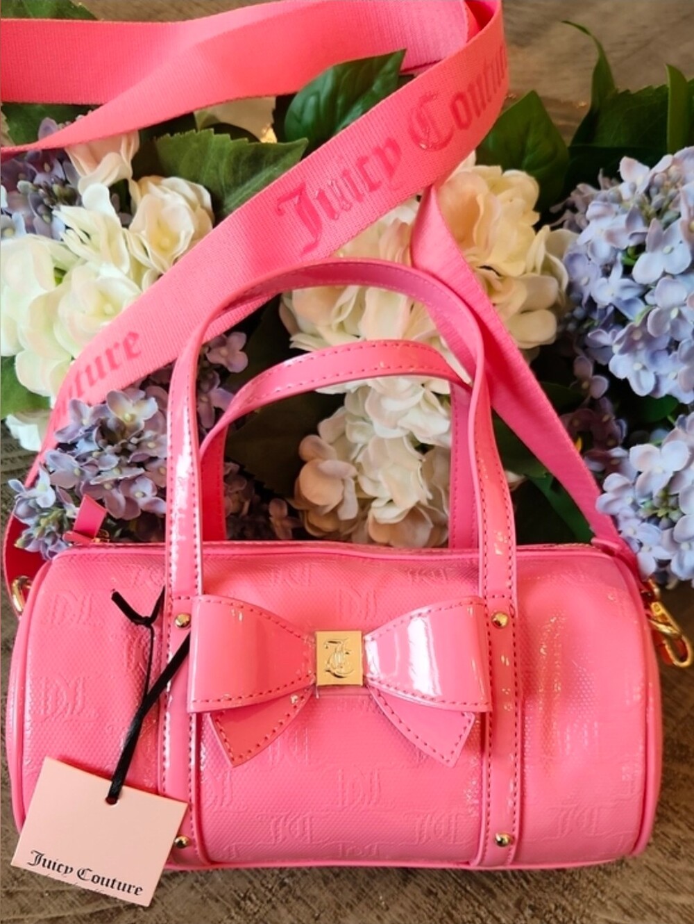 Juicy Couture Hot Pink Patent Mini Bow Bag with Gold Accent